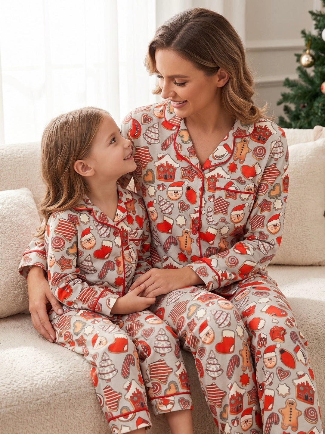 Gingerbread Pure Cotton Mom &amp; Kids Twinning Pj Set