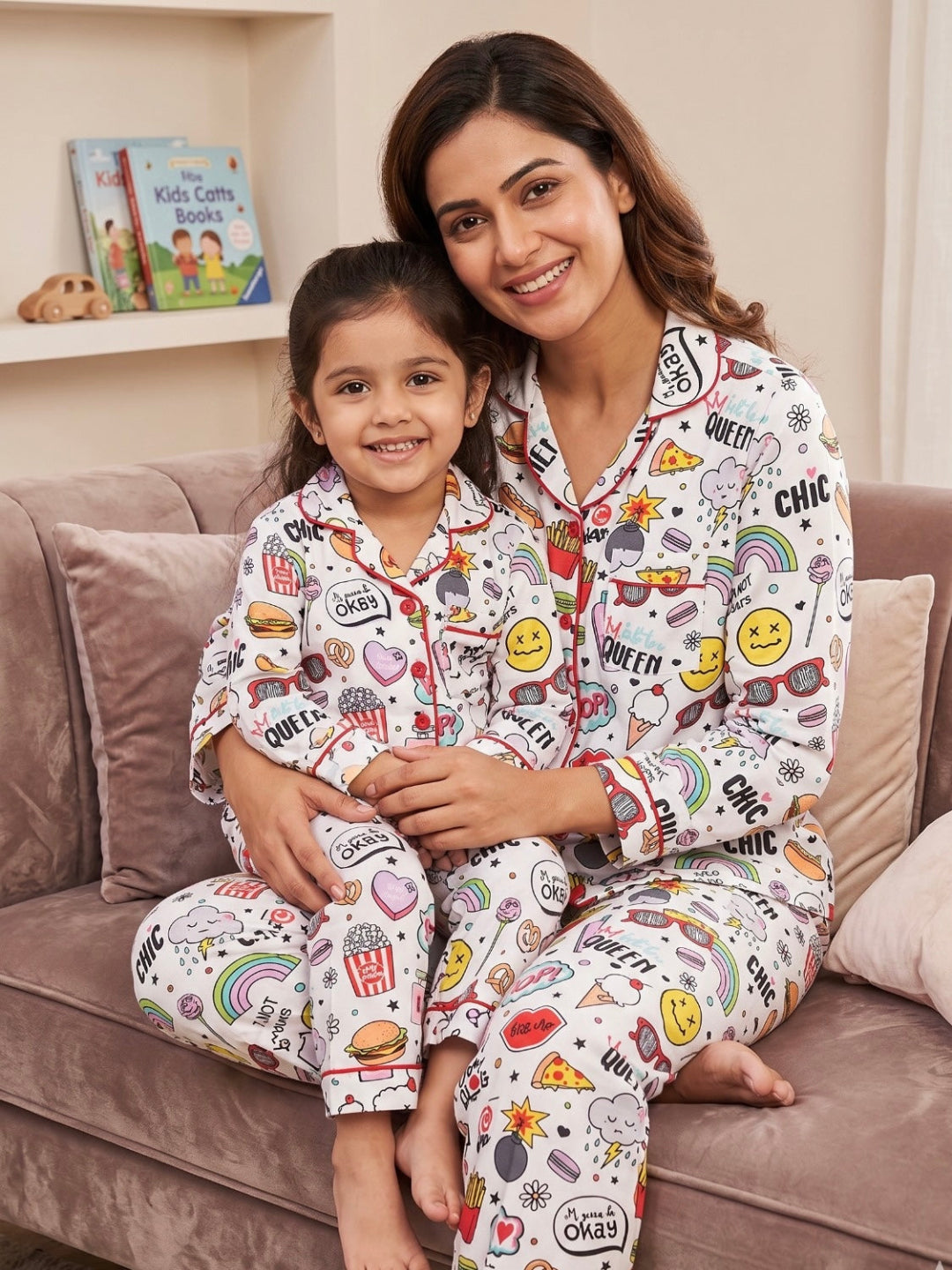 Pop Cotton Rayon Mom &amp; Kids Twinning Pj Set
