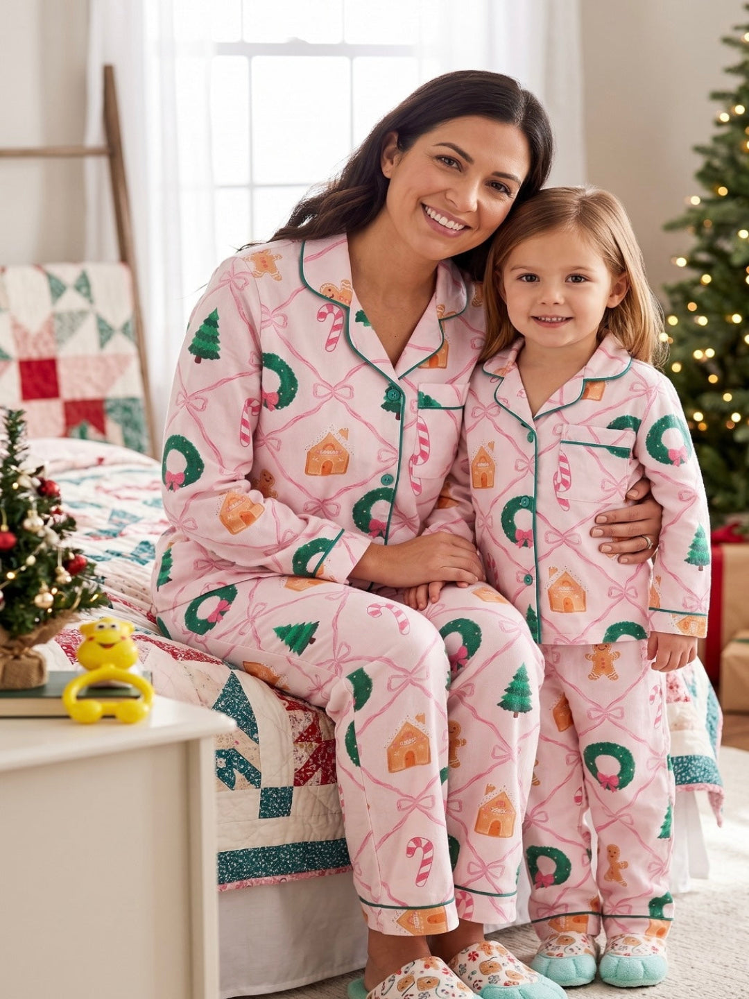 Jolly Ribbons Cotton Rayon Mom &amp; Kids Twinning Pj Set