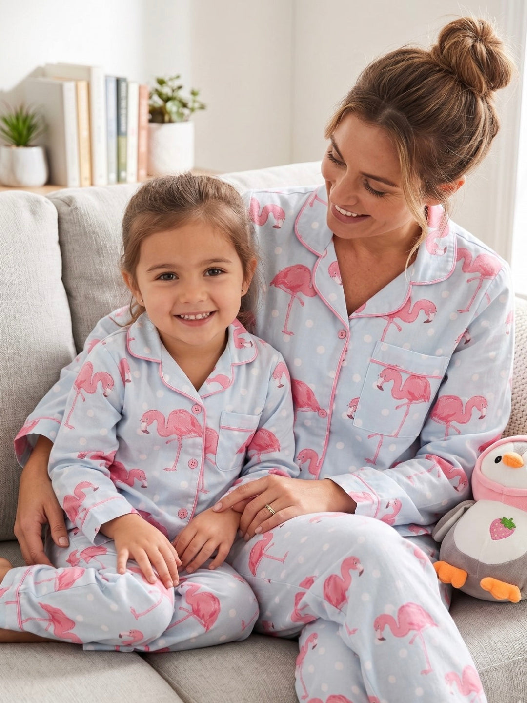Flamingo and Dots Cotton Rayon Mom &amp; Kids Twinning Pj Set