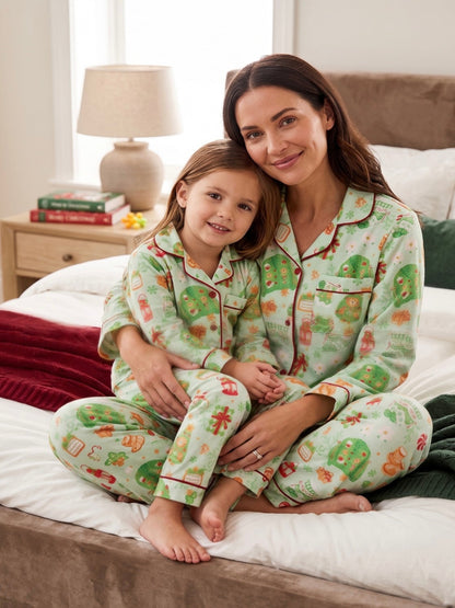 Cozy Christmas Cotton Rayon Mom &amp; Kids Twinning Pj Set