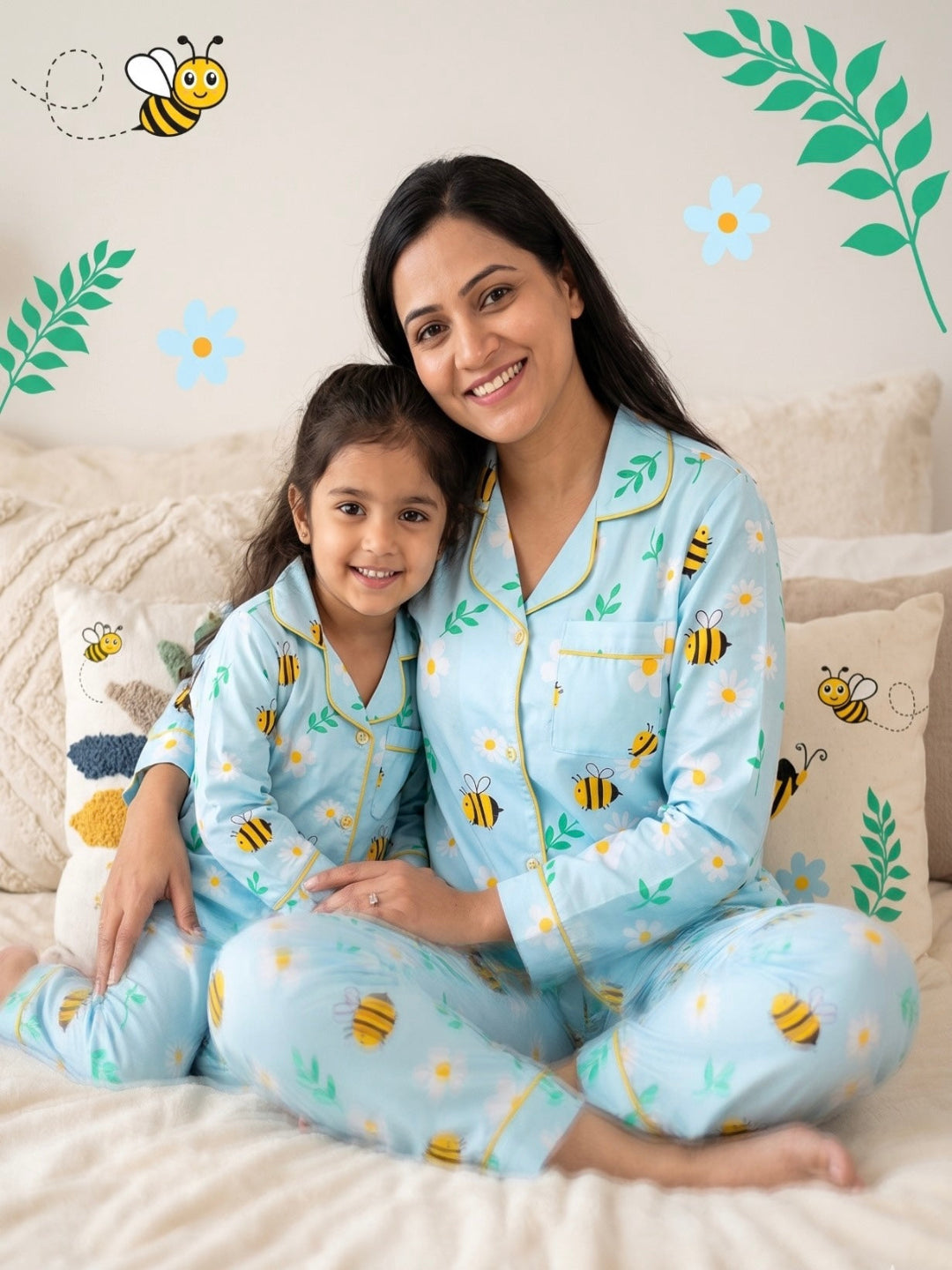 Busy Bee Cotton Rayon Mom &amp; Kids Twinning Pj Set