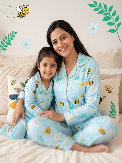 Busy Bee Cotton Rayon Mom &amp; Kids Twinning Pj Set