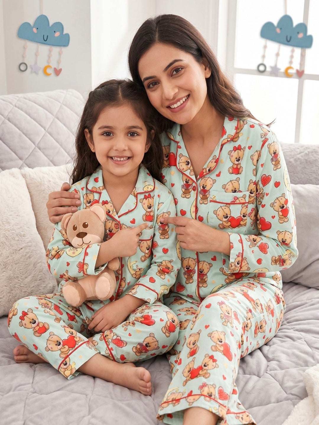 Loving Teddy Pure Cotton Mom &amp; Kids Twinning PJ Set