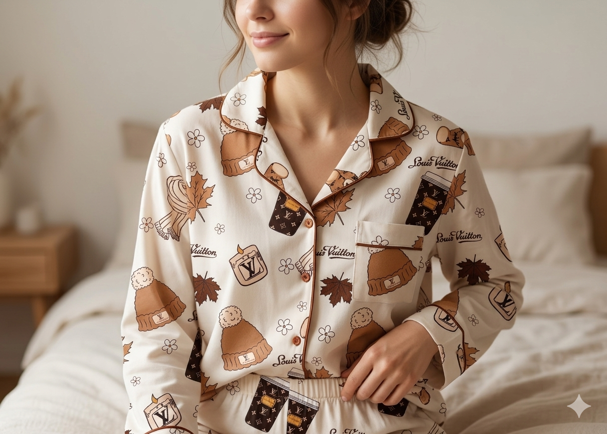 Cozy Vuitton Button Down Pj Set - Pure Cotton Pj Set with Notched Collar