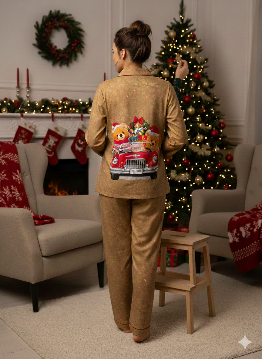 Jingle All The Way Button Down Pj Set - Cotton Rayon Pj Set with Notched Collar