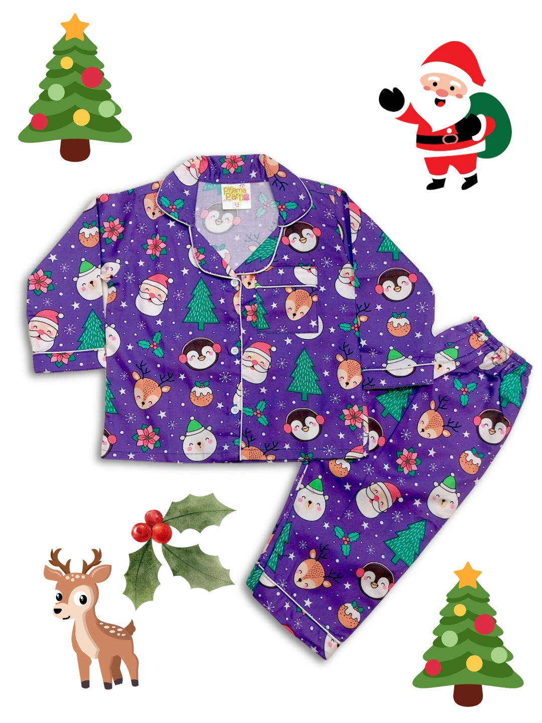 Let it Snow Kids Button Down Pj Set - Pure Cotton Pj Set with Notched Collar