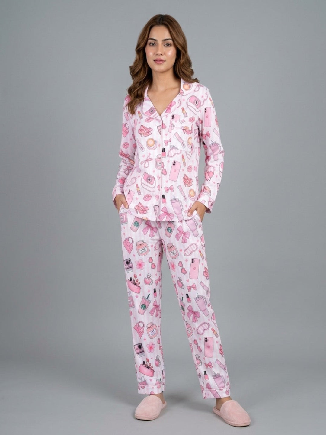 Makeup Forever Button Down Pj Set - Cotton Rayon Pj Set with Notched Collar