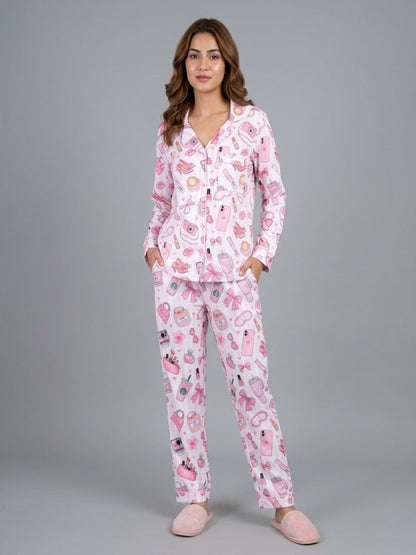 Makeup Forever Button Down Pj Set - Cotton Rayon Pj Set with Notched Collar