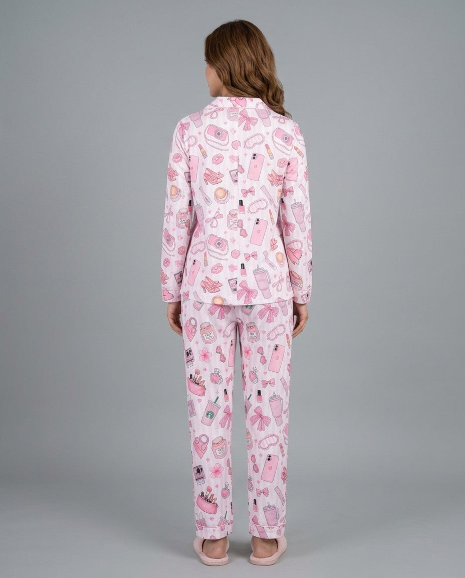 Makeup Forever Button Down Pj Set - Cotton Rayon Pj Set with Notched Collar