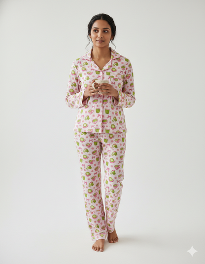 Matcha Button Down Pj Set - Cotton Rayon Pj Set with Notched Collar