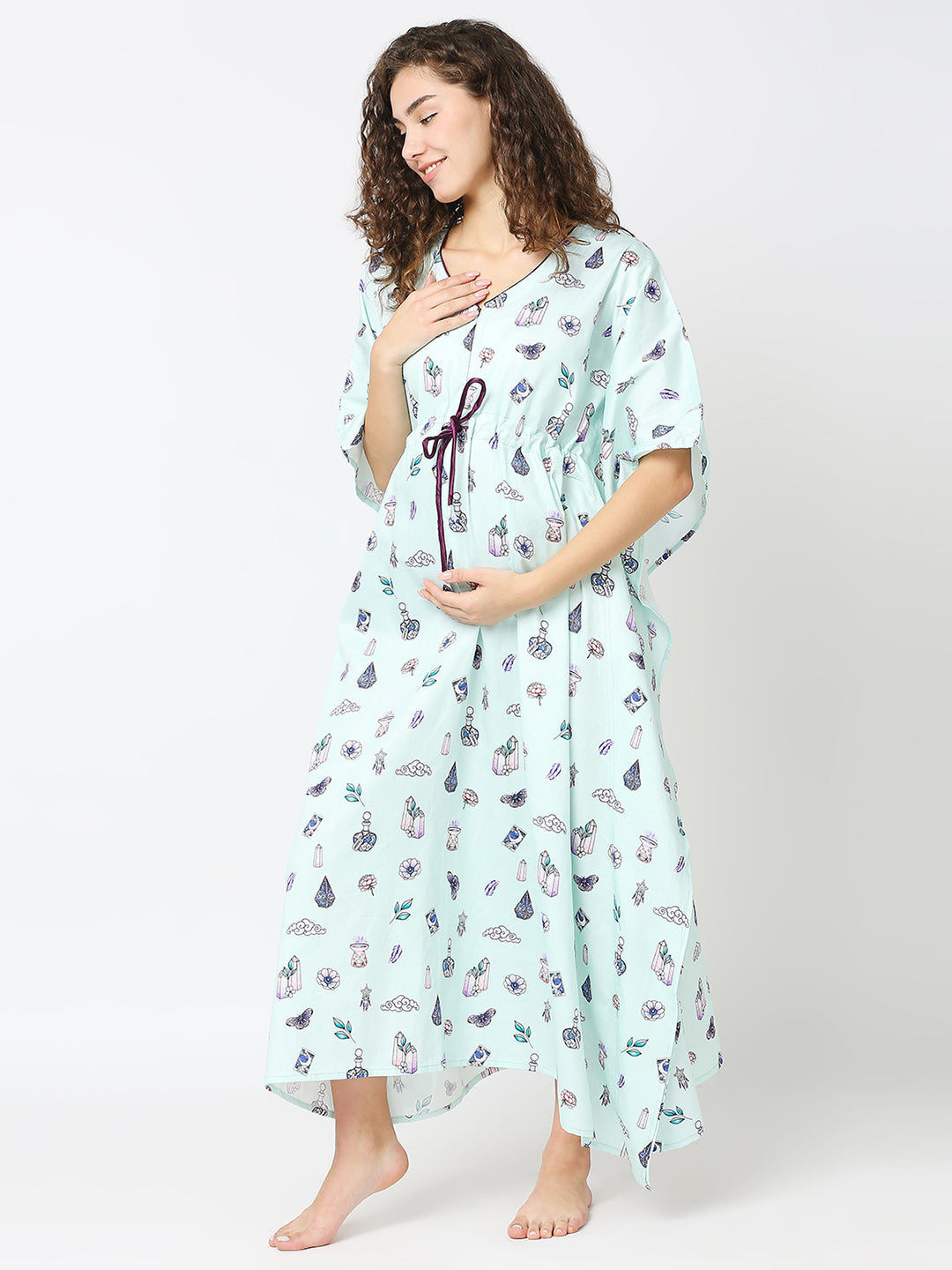 Dreamcatcher Maternity Kaftan Gown - Pure Cotton Kaftan Gown With Single Invisible Zip for Feeding