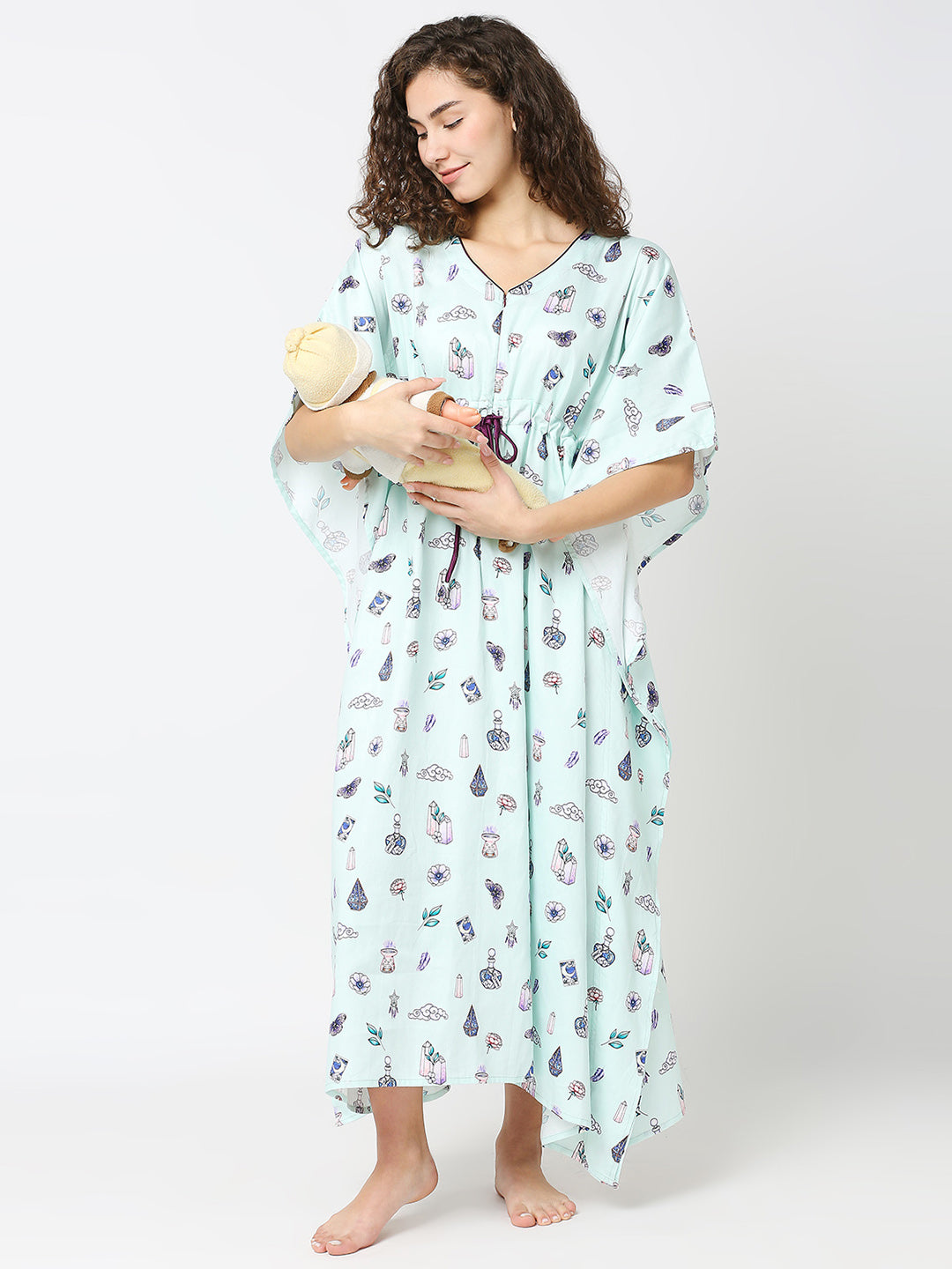 Dreamcatcher Maternity Kaftan Gown - Pure Cotton Kaftan Gown With Single Invisible Zip for Feeding