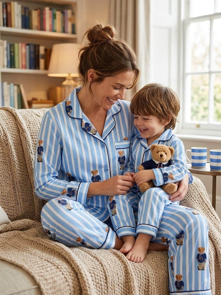 Polo Blue Pure Cotton Mom & Kids Twinning PJ Set