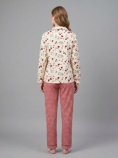 Petal Plaid Button Down Pj Set - Cotton Rayon Pj Set with Notched Collar