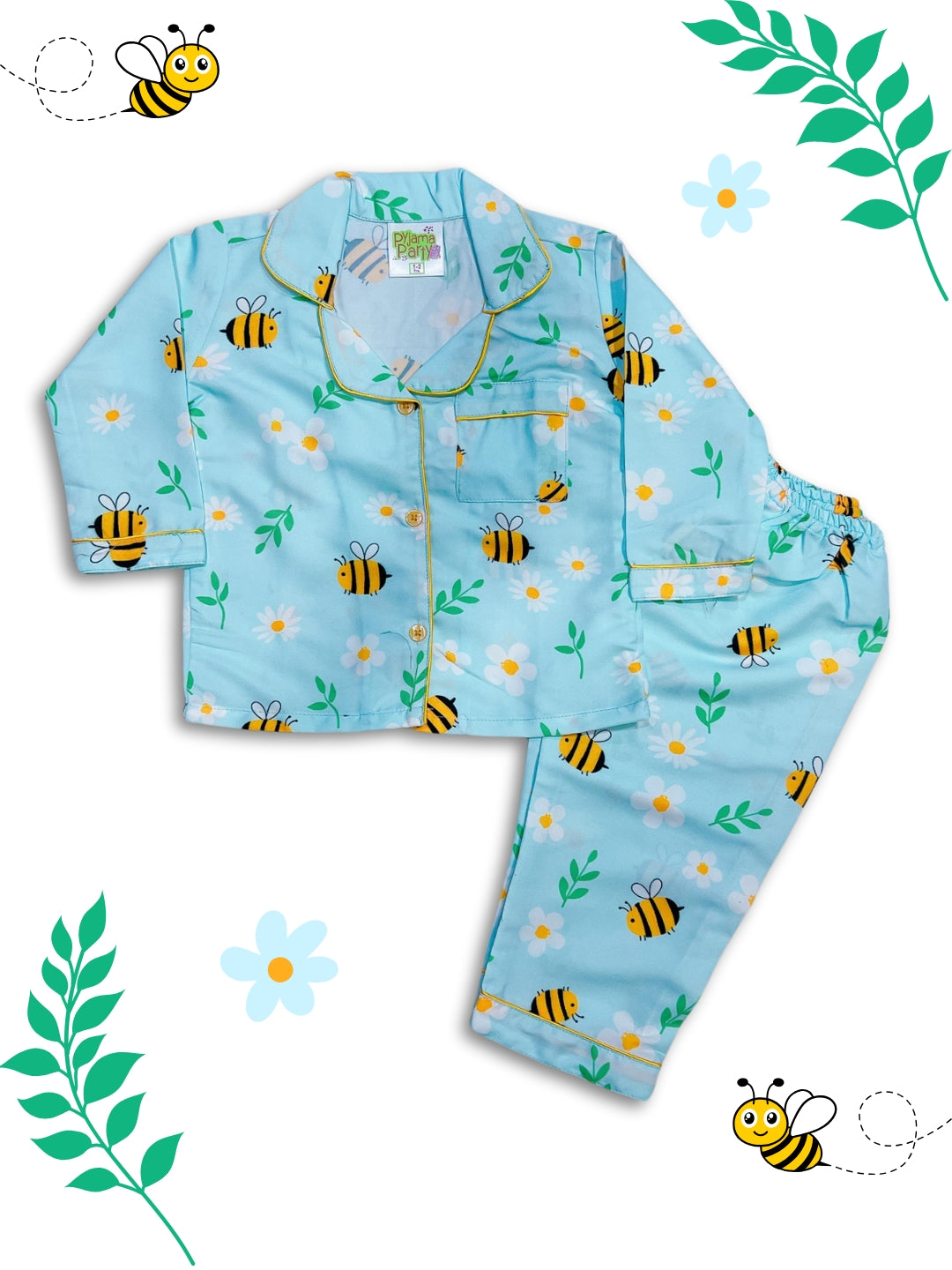 Busy Bee Kids Pj Set - Cotton Rayon Pj Set with Notched Collar