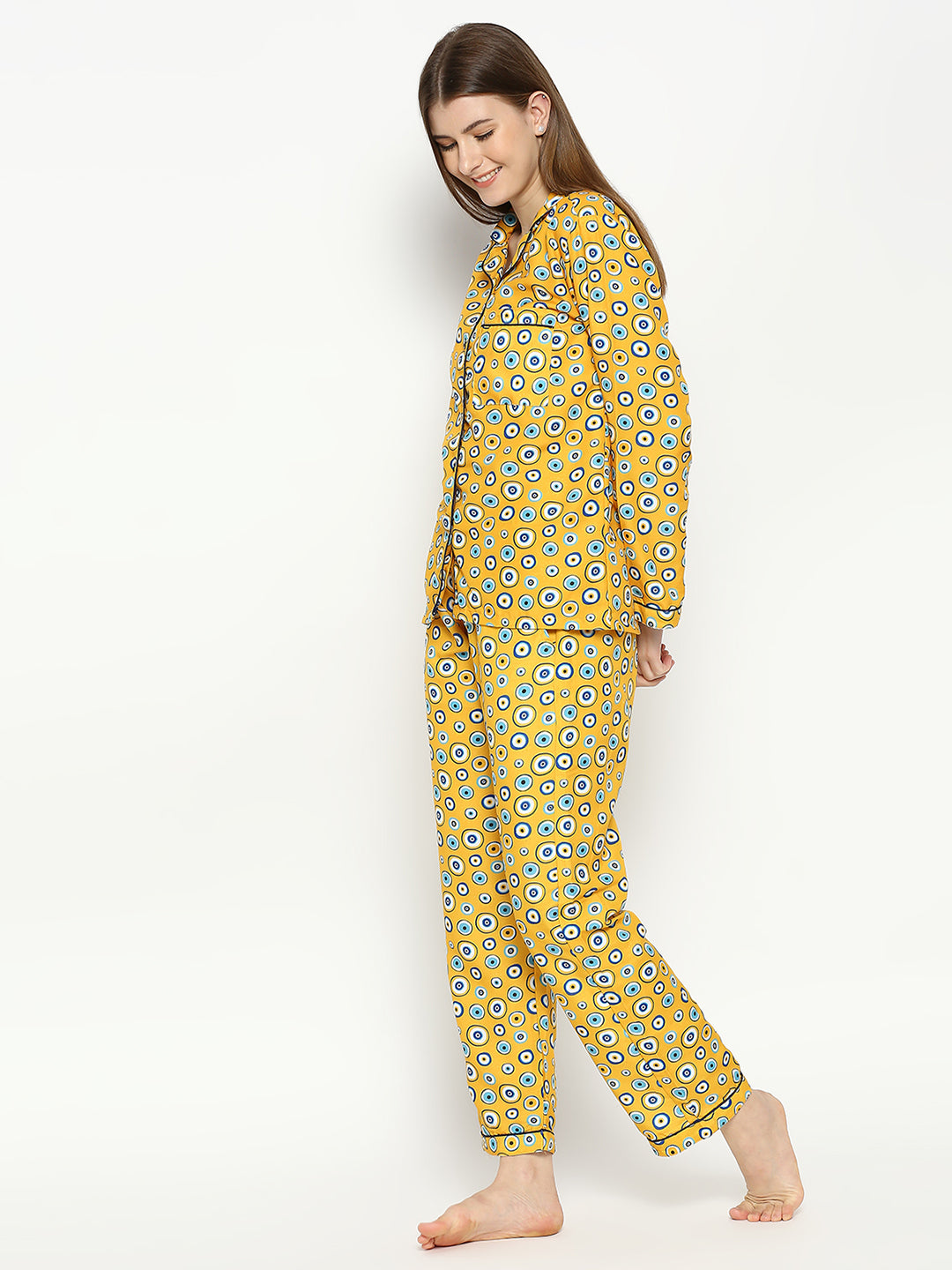 Evil Eye Button Down Pj Set - Cotton Rayon Pj Set with Notched Collar