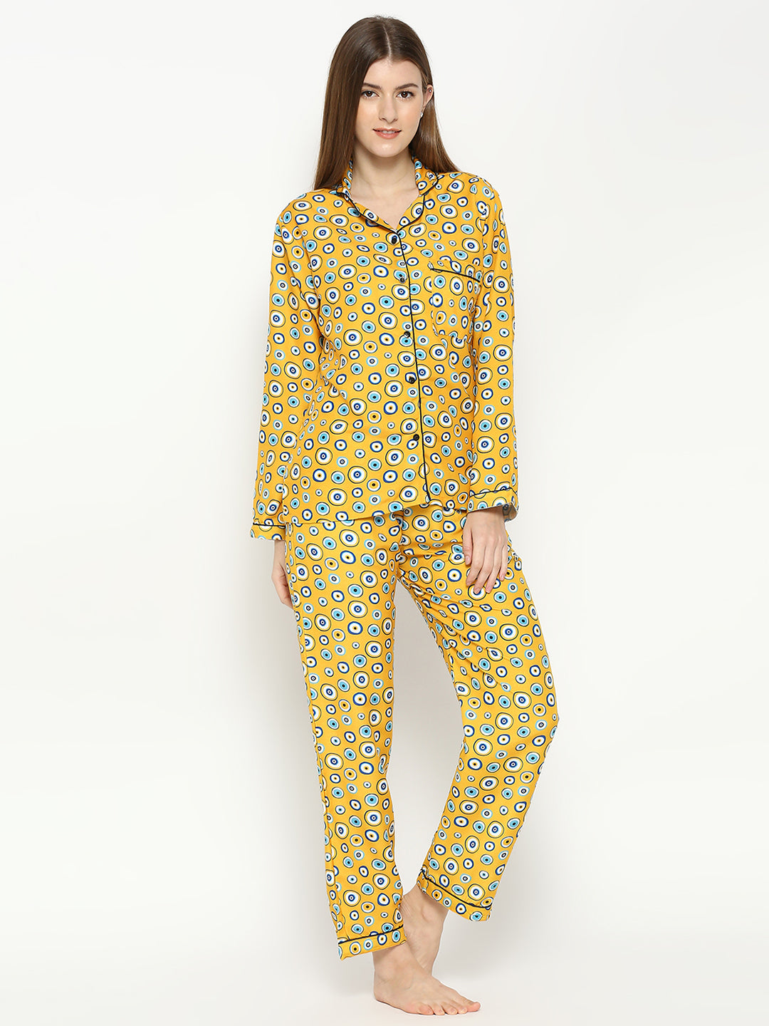 Evil Eye Button Down Pj Set - Cotton Rayon Pj Set with Notched Collar