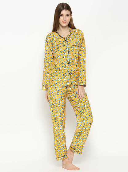 Evil Eye Button Down Pj Set - Cotton Rayon Pj Set with Notched Collar