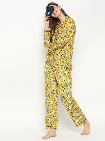 Evil Eye Button Down Pj Set - Cotton Rayon Pj Set with Notched Collar