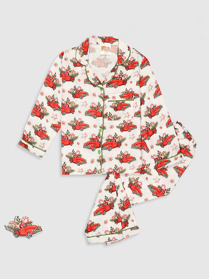 Jingle All The Way Kids Pj Set - Cotton Rayon Pj Set with Notched Collar