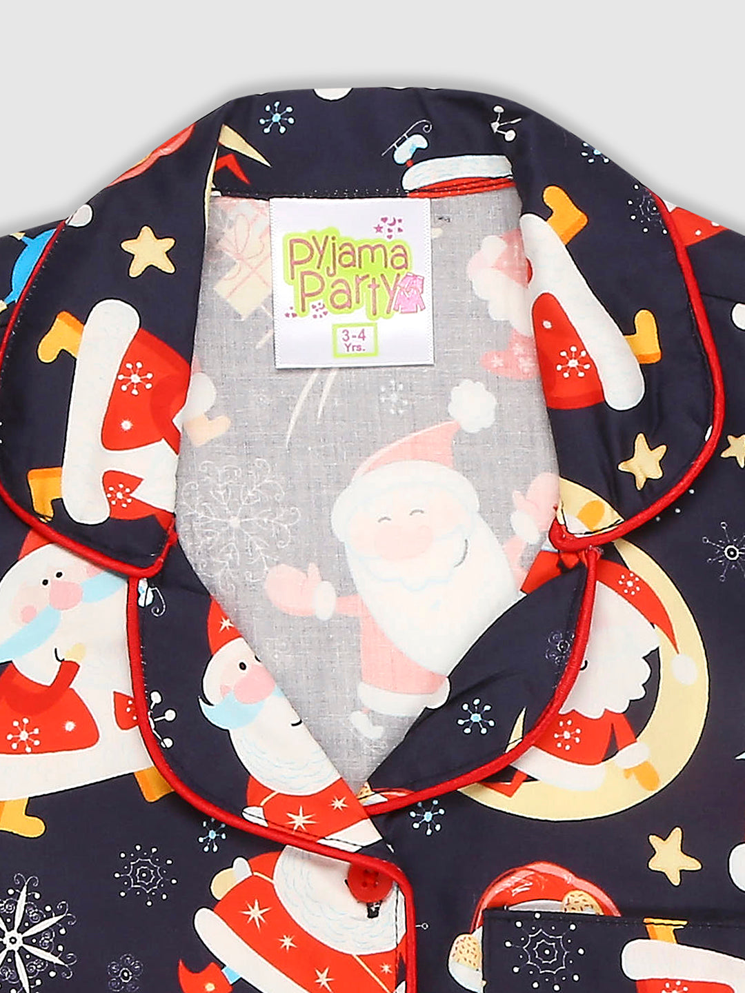 Christmas Time Kids Button Down Pj Set - Pure Cotton Pj Set with Notched Collar