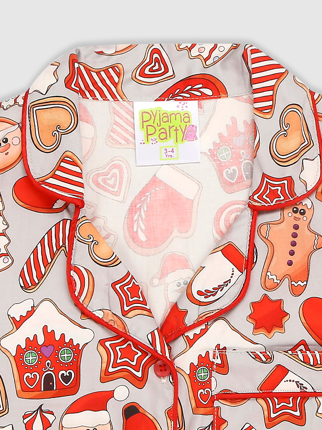 Gingerbread Kids Button Down Pj Set - Pure Cotton Pj Set with Notched Collar