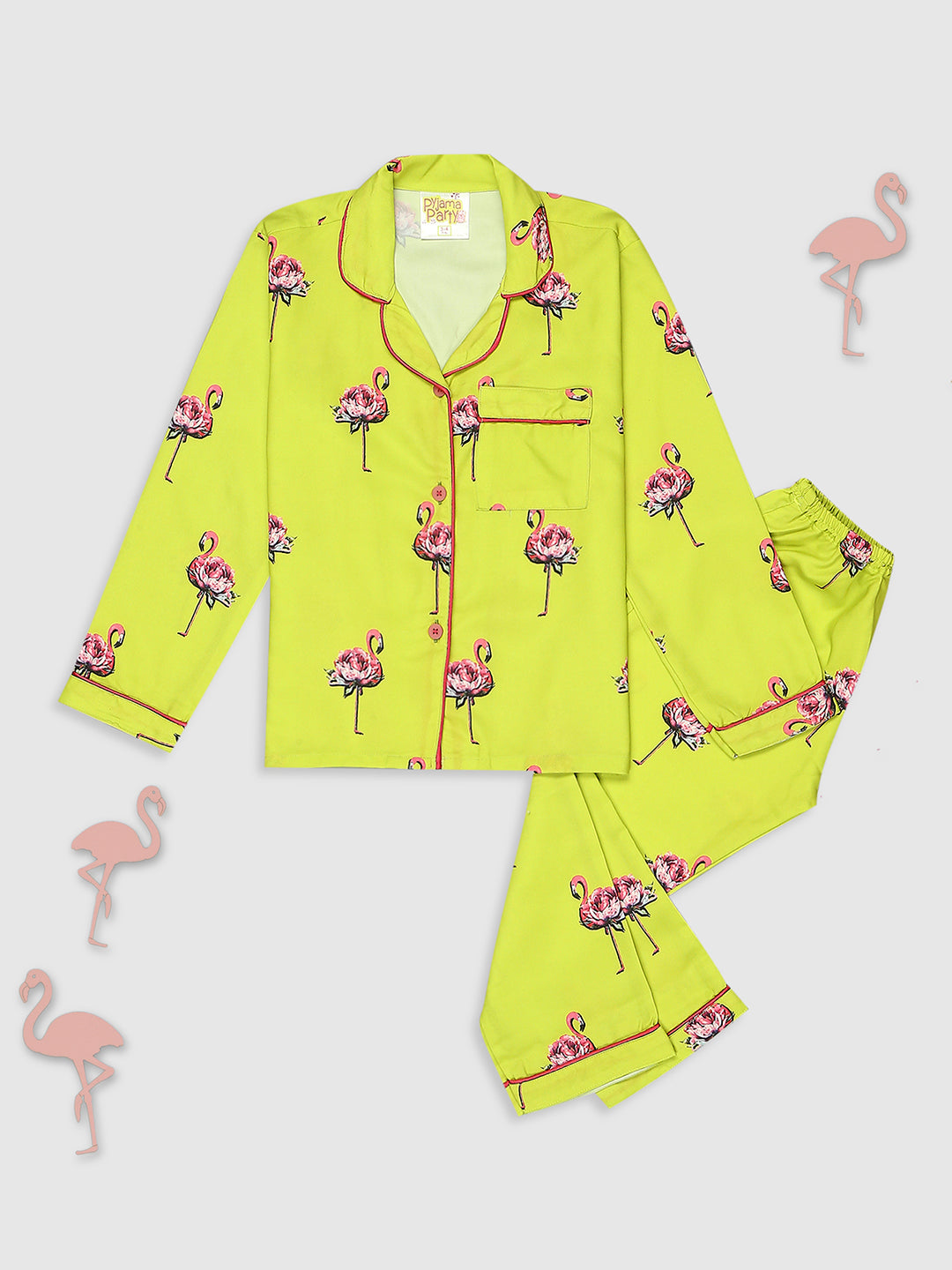 Flamingo Fluff Kids Pj Set - Cotton Rayon Pj Set with Notched Collar