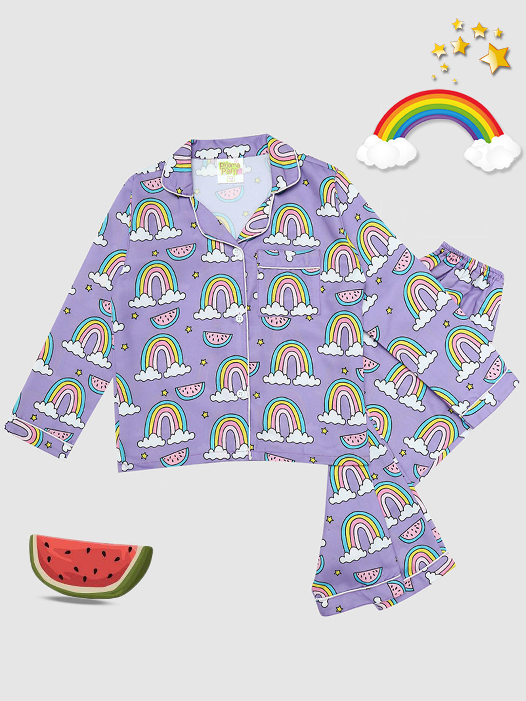 Rainbow Chaser Kids Pj Set - Cotton Rayon Pj Set with Notched Collar