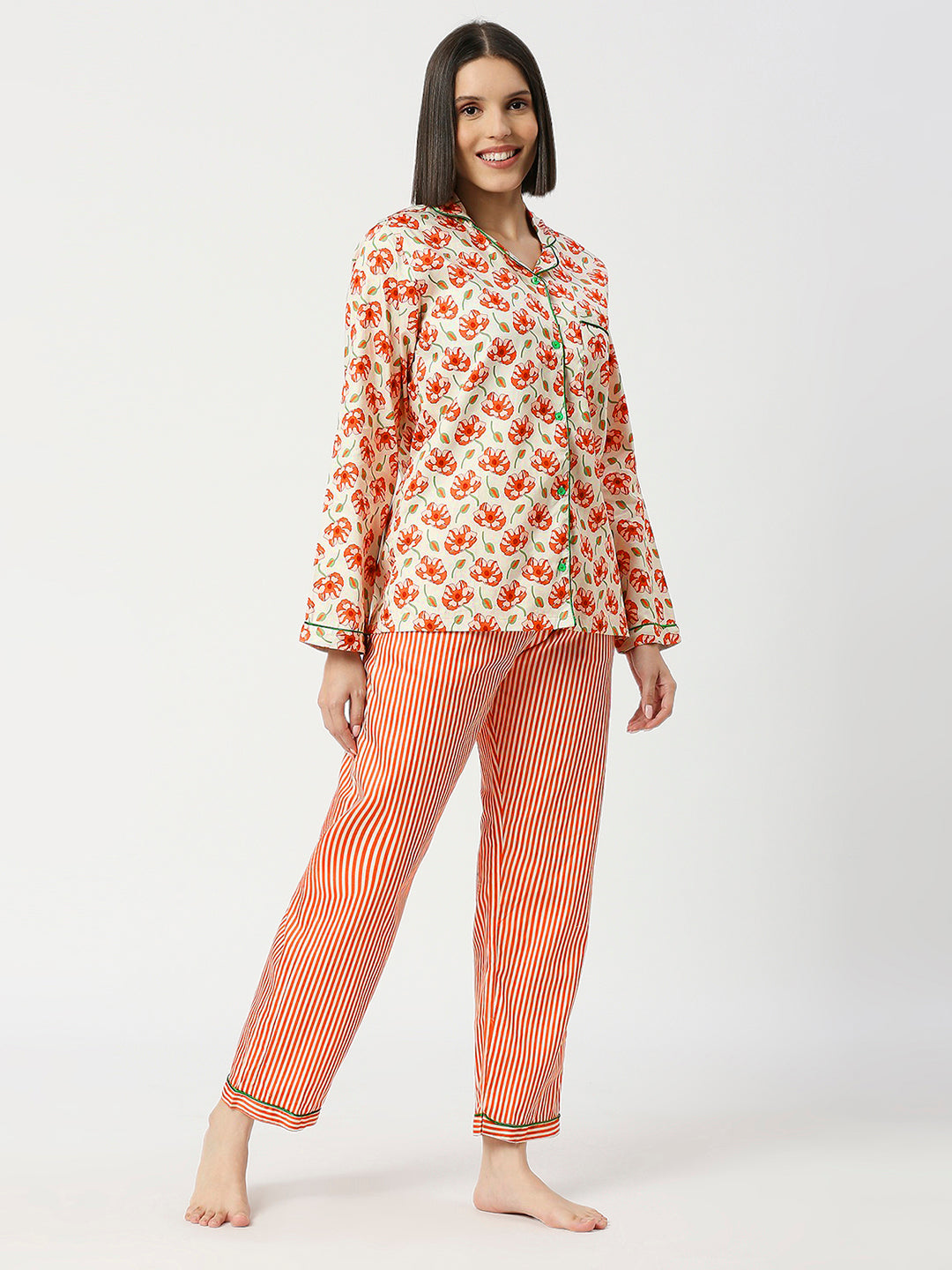 Pretty Petals Button Down Pj Set - Pure Cotton Pj Set with Notched Collar