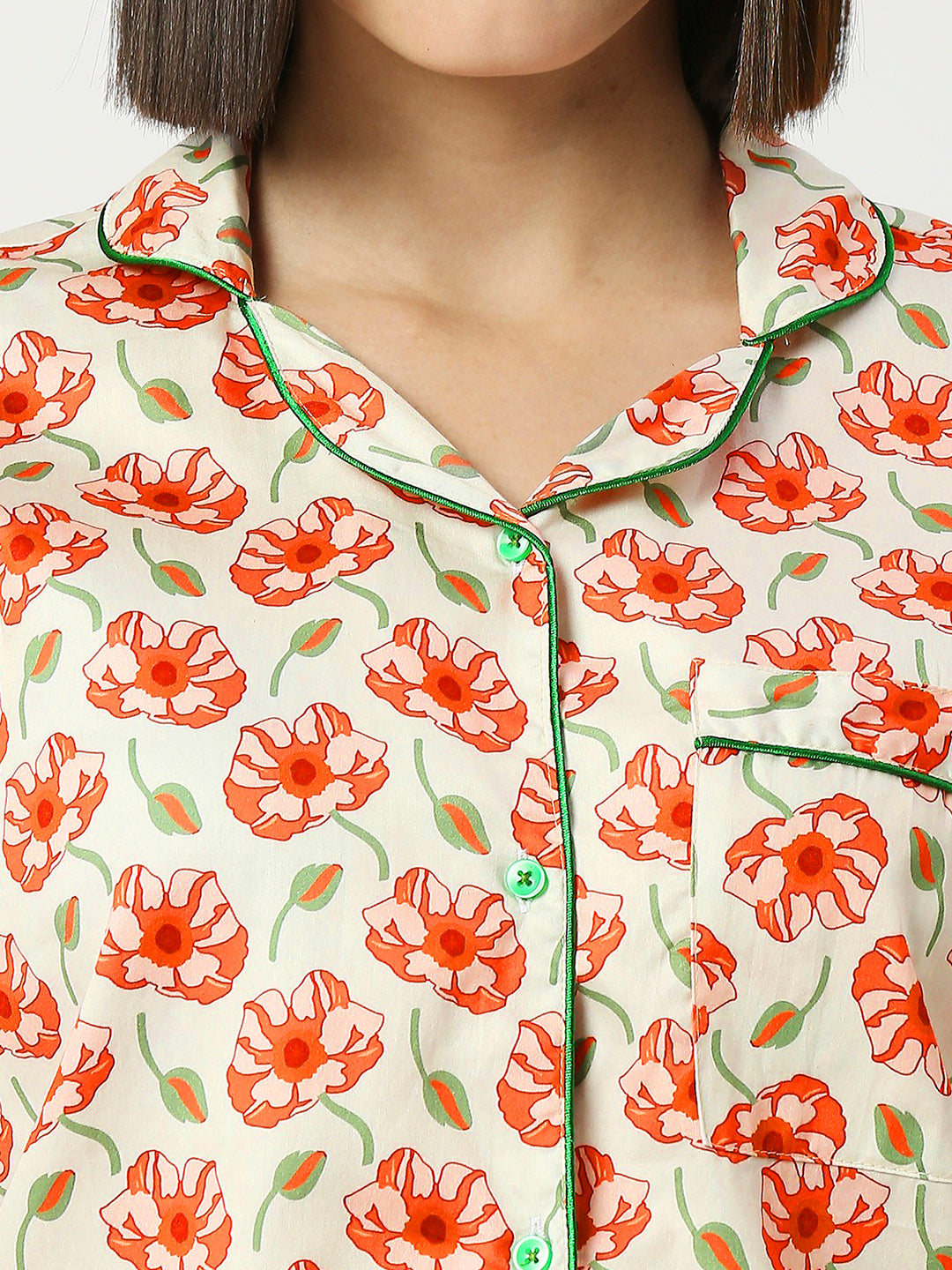 Pretty Petals Button Down Pj Set - Pure Cotton Pj Set with Notched Collar