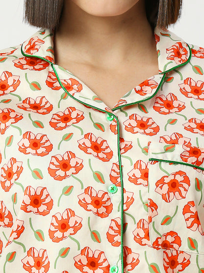 Pretty Petals Button Down Pj Set - Pure Cotton Pj Set with Notched Collar