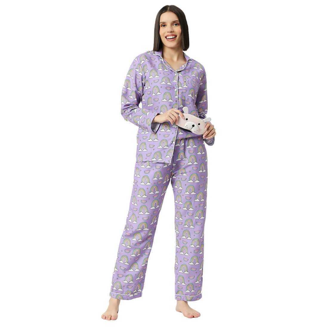 Rainbow Chaser Button Down Pj Set - Cotton Rayon Pj Set with Notched Collar