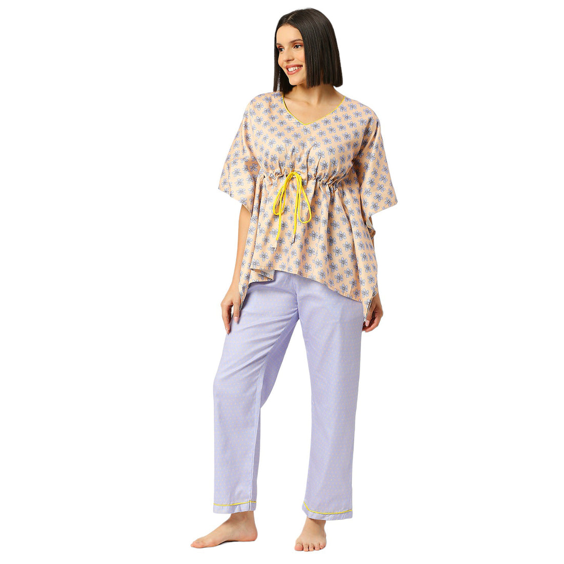 Purple Paradise Kaftan Pj Set - Pure Cotton Pj Set in Kaftan Style