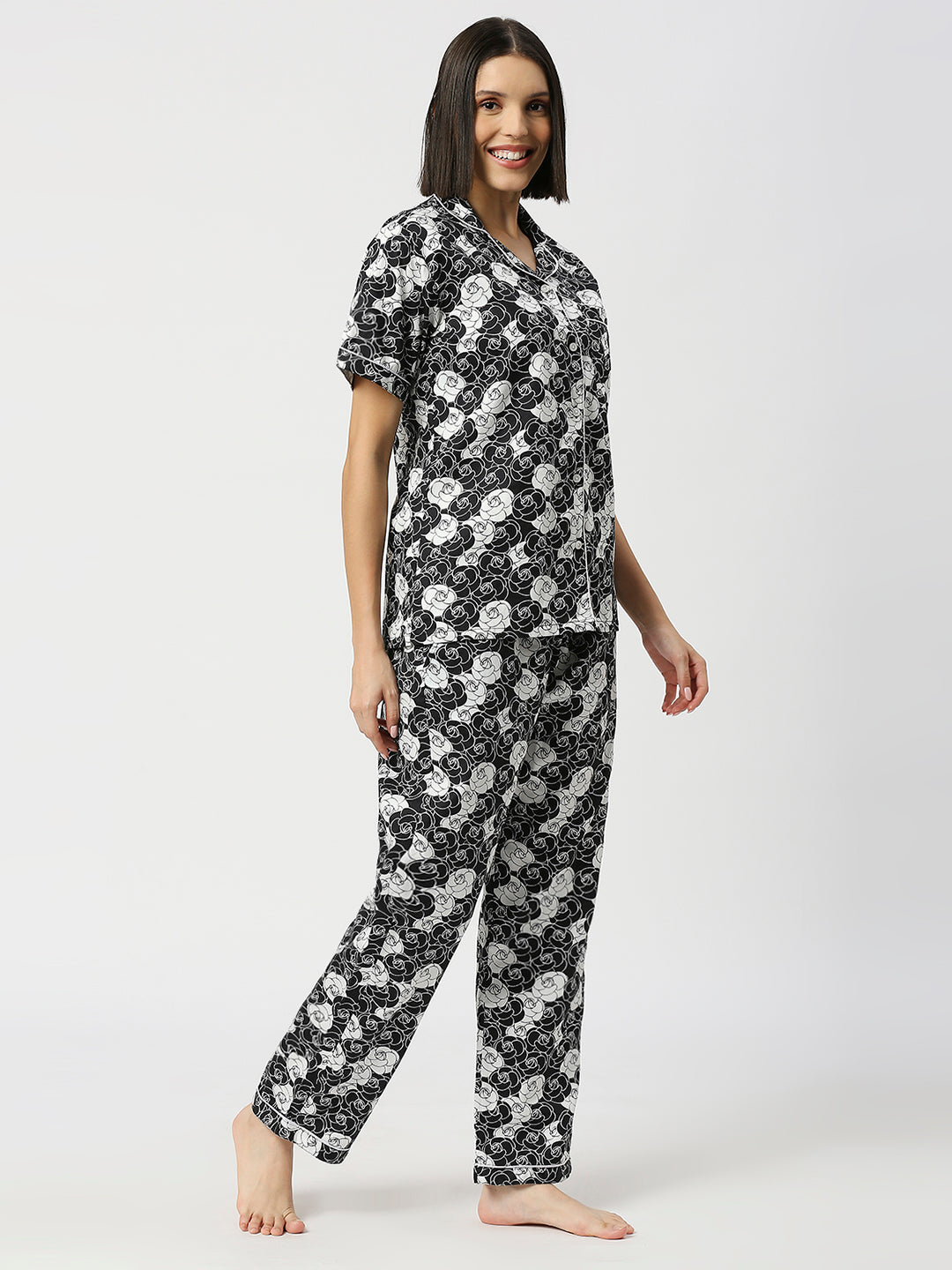 Chanel Rose Button Down Pj Set - Pure Cotton Pj Set with Notched Collar
