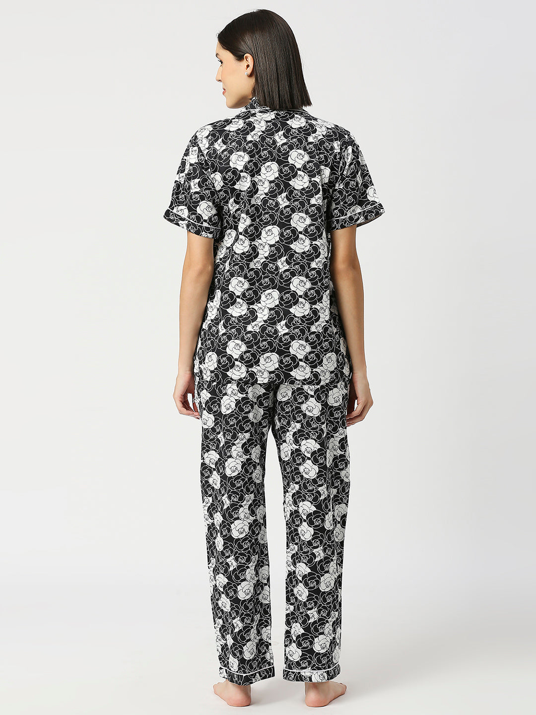 Chanel Rose Button Down Pj Set - Pure Cotton Pj Set with Notched Collar