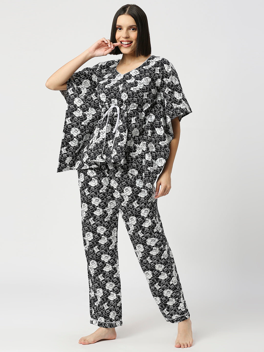 Chanel Rose Kaftan Pj Set - Pure Cotton Pj Set in Kaftan Style