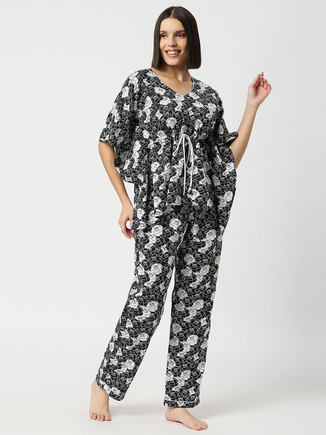 Chanel Rose Kaftan Pj Set - Pure Cotton Pj Set in Kaftan Style