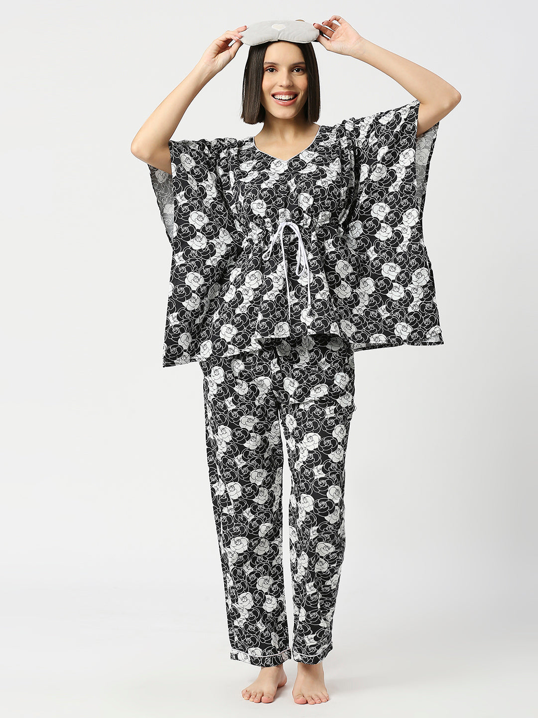 Chanel Rose Kaftan Pj Set - Pure Cotton Pj Set in Kaftan Style