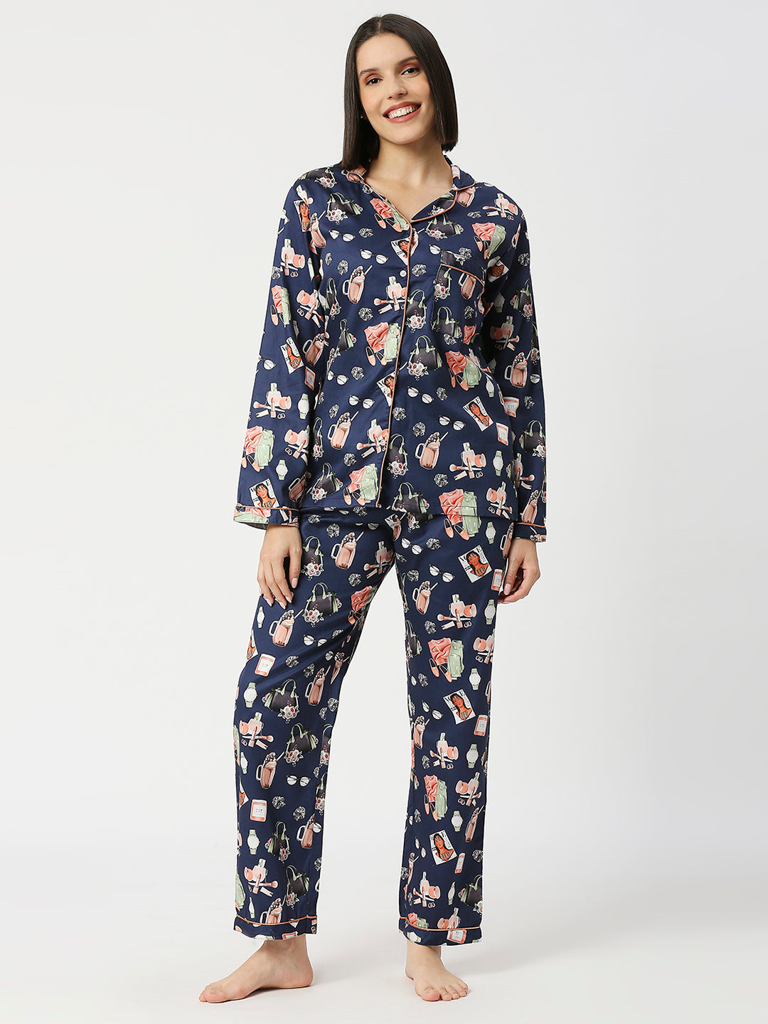 Fashionista Button Down Pj Set - Pure Cotton Pj Set with Notched Collar