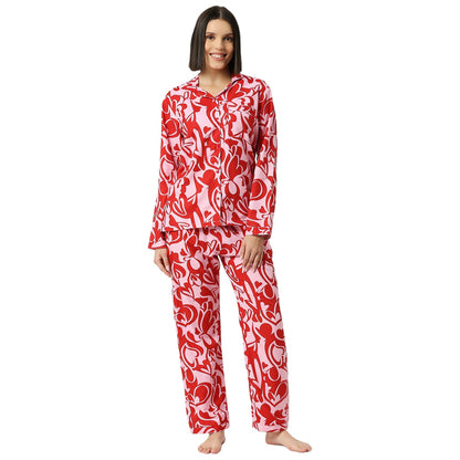 Love Shack Button Down Pj Set - Cotton Rayon Pj Set with Notched Collar