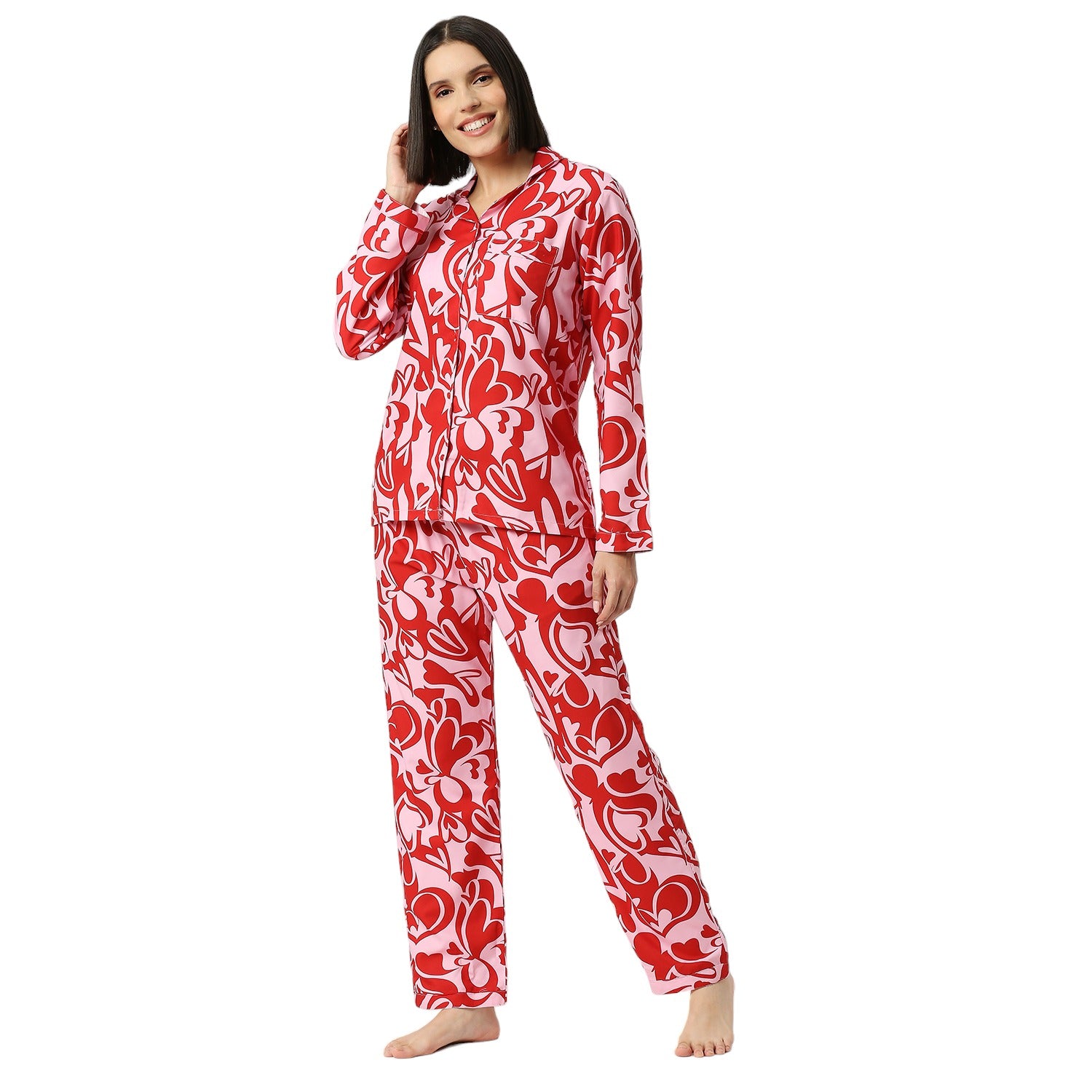 Love Shack Button Down Pj Set - Cotton Rayon Pj Set with Notched Collar