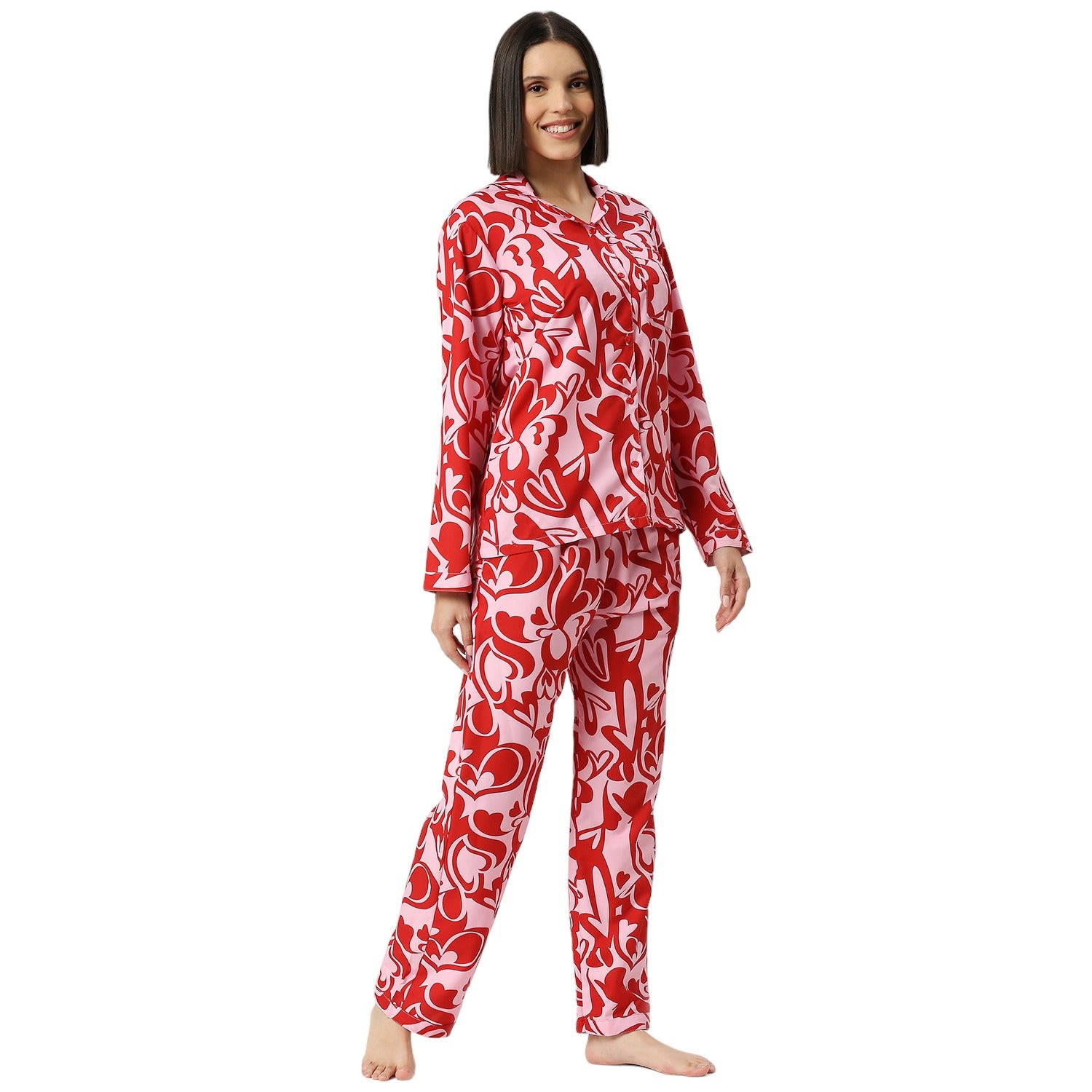 Love Shack Button Down Pj Set - Cotton Rayon Pj Set with Notched Collar