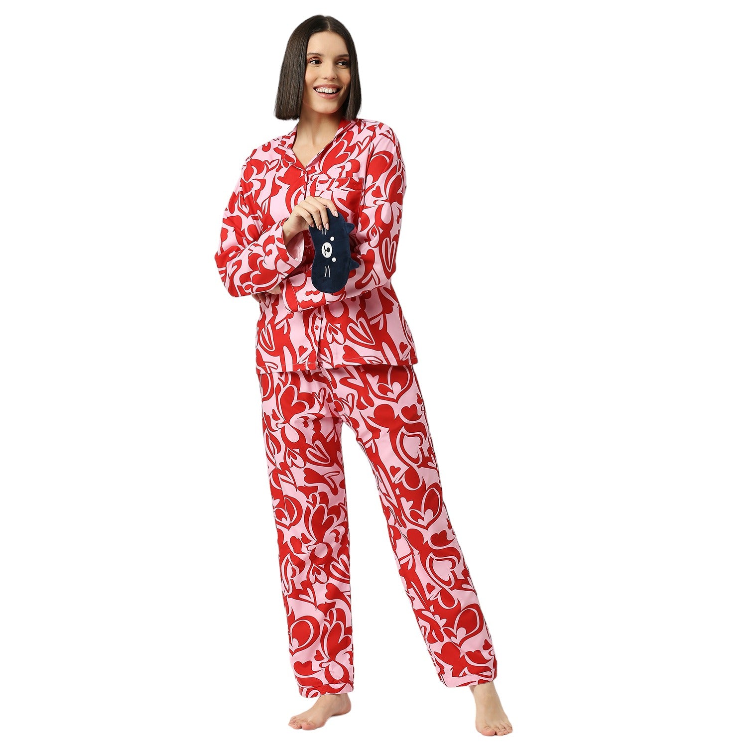 Love Shack Button Down Pj Set - Cotton Rayon Pj Set with Notched Collar