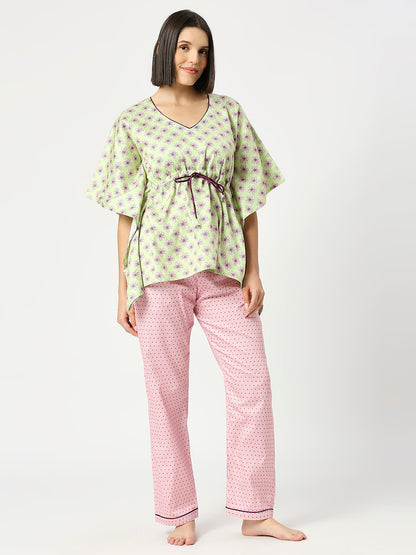 Pink Paradise Kaftan Pj Set - Pure Cotton Pj Set in Kaftan Style