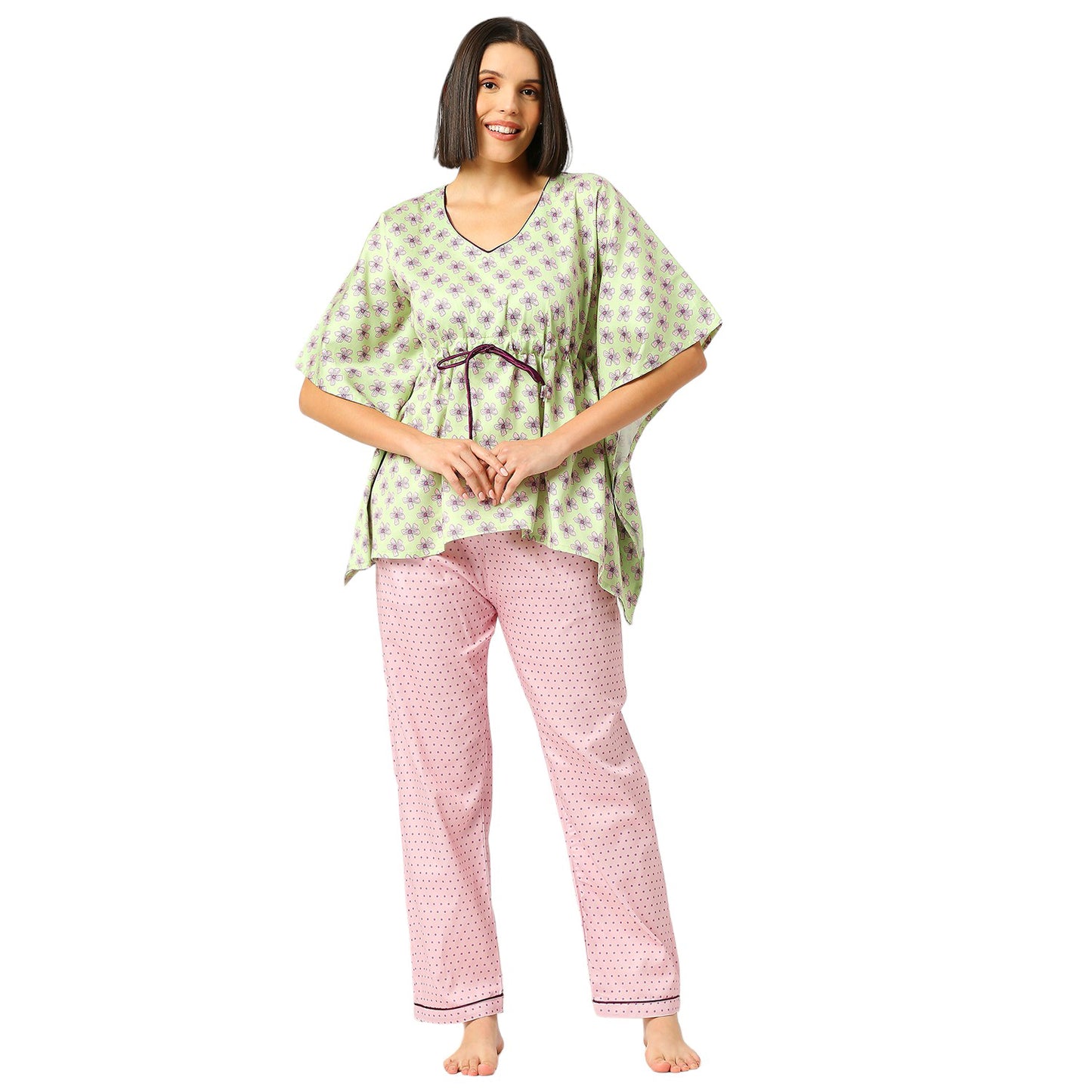 Pink Paradise Maternity Kaftan Pj Set - Pure Cotton Pj Set in Kaftan Style with Single Invisible Zip For Feeding