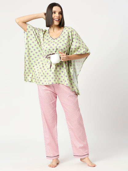 Pink Paradise Kaftan Pj Set - Pure Cotton Pj Set in Kaftan Style