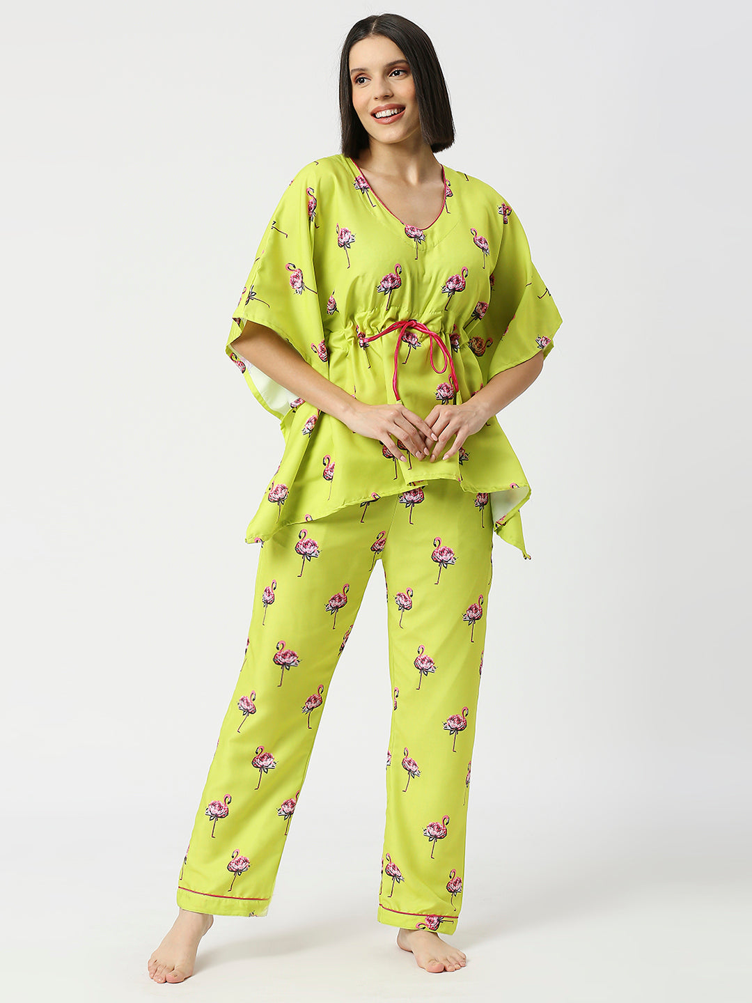 Flamingo Fluff Kaftan Pj Set - Cotton Rayon Pj Set in Kaftan Style