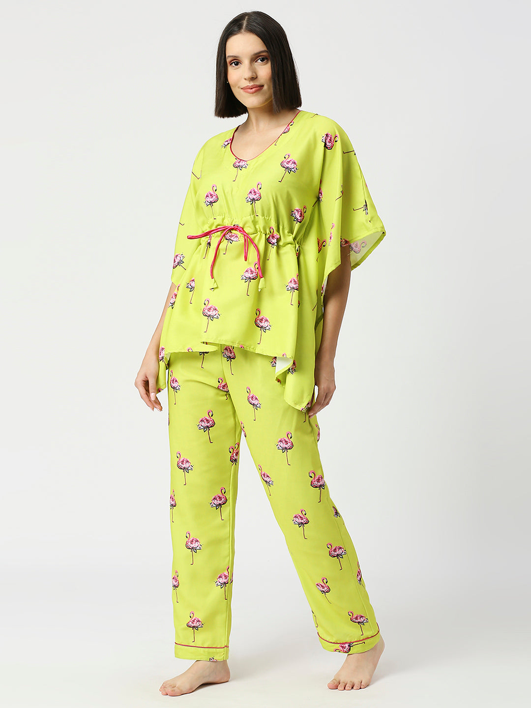 Flamingo Fluff Kaftan Pj Set - Cotton Rayon Pj Set in Kaftan Style