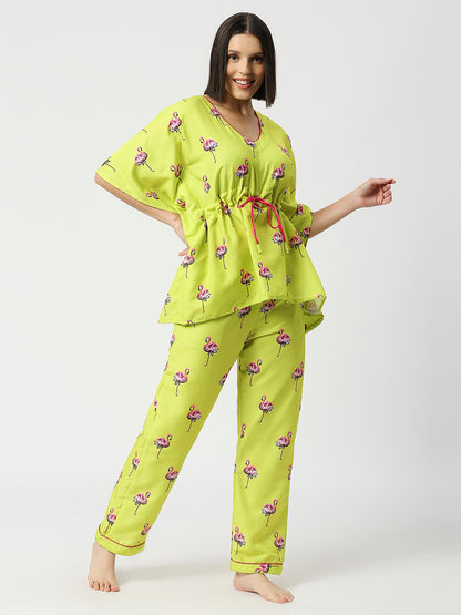 Flamingo Fluff Kaftan Pj Set - Cotton Rayon Pj Set in Kaftan Style